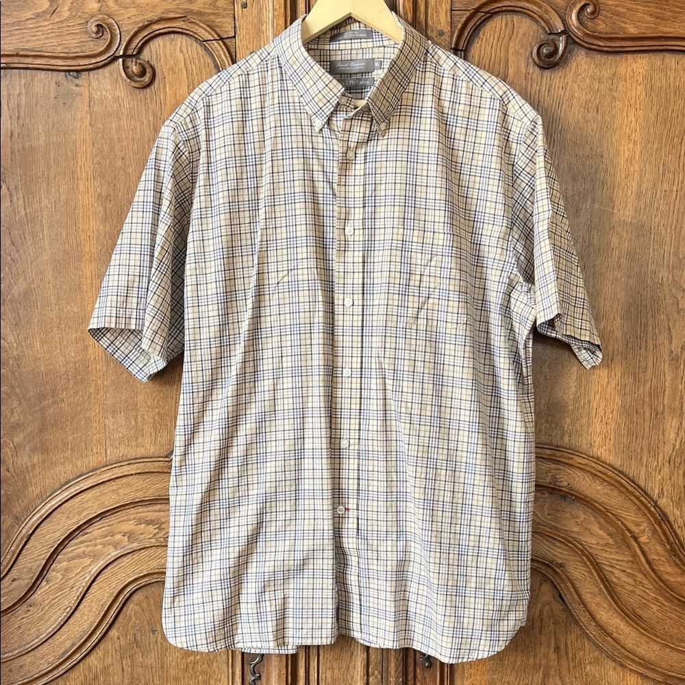 Daniel Cremieux Men's Plaid Short Sleeve Button Down Shirt 100 2 Ply Cotton